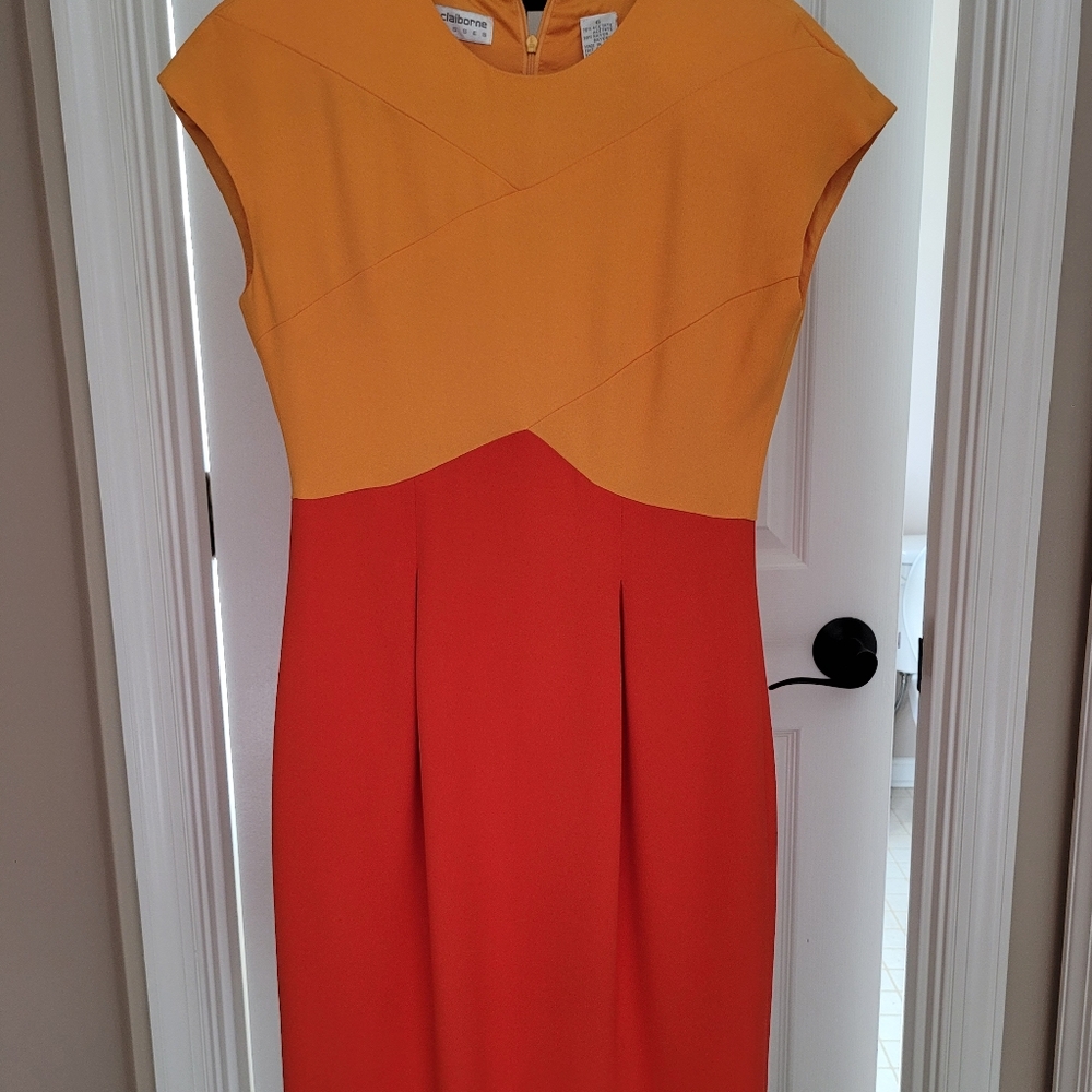 Liz Claiborne Gold & Orange sleeveless dress - Size 6